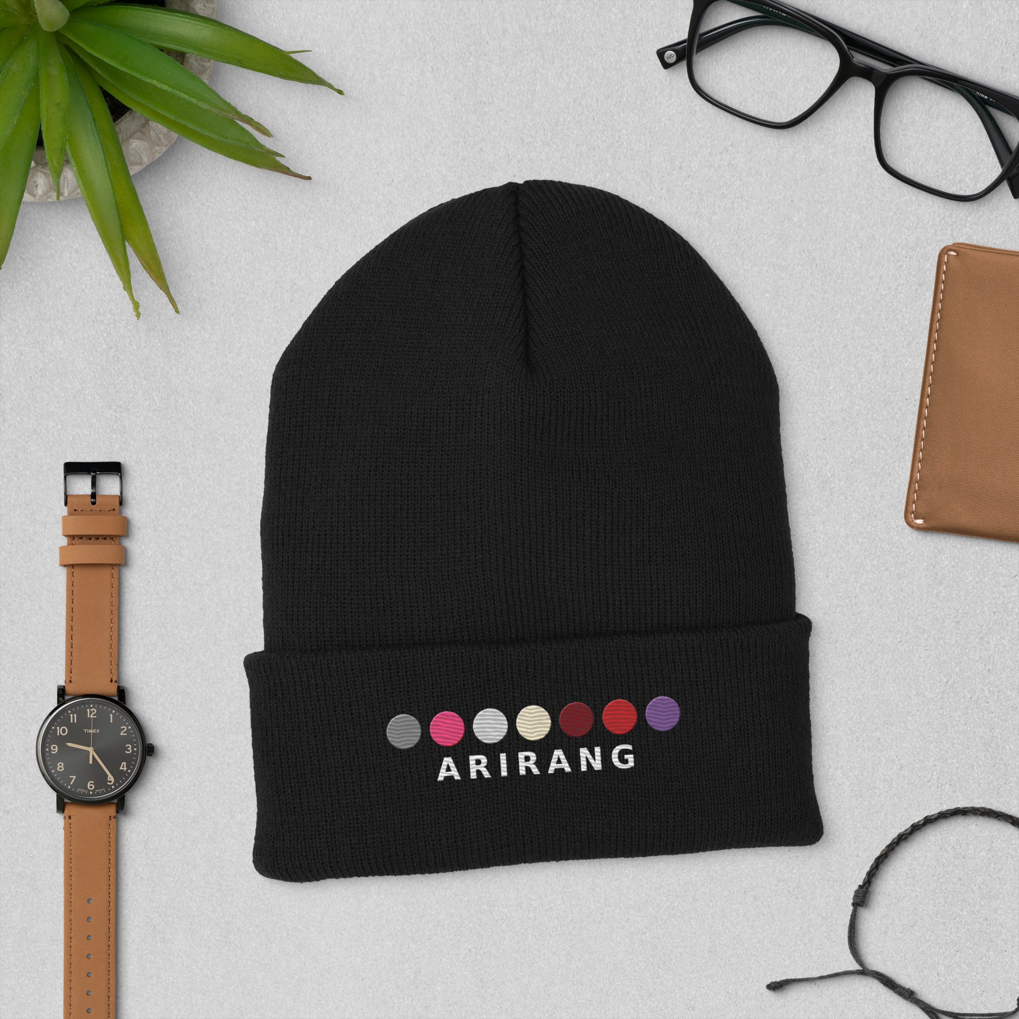 ARIRANG Embroidered Cuffed Ribbed Beanie